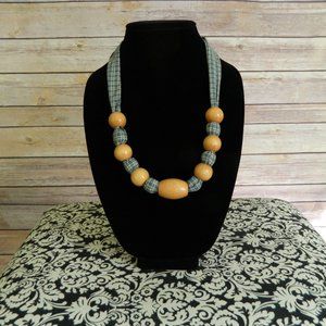 Hand Made Fabric & Wooden Bead Necklace
